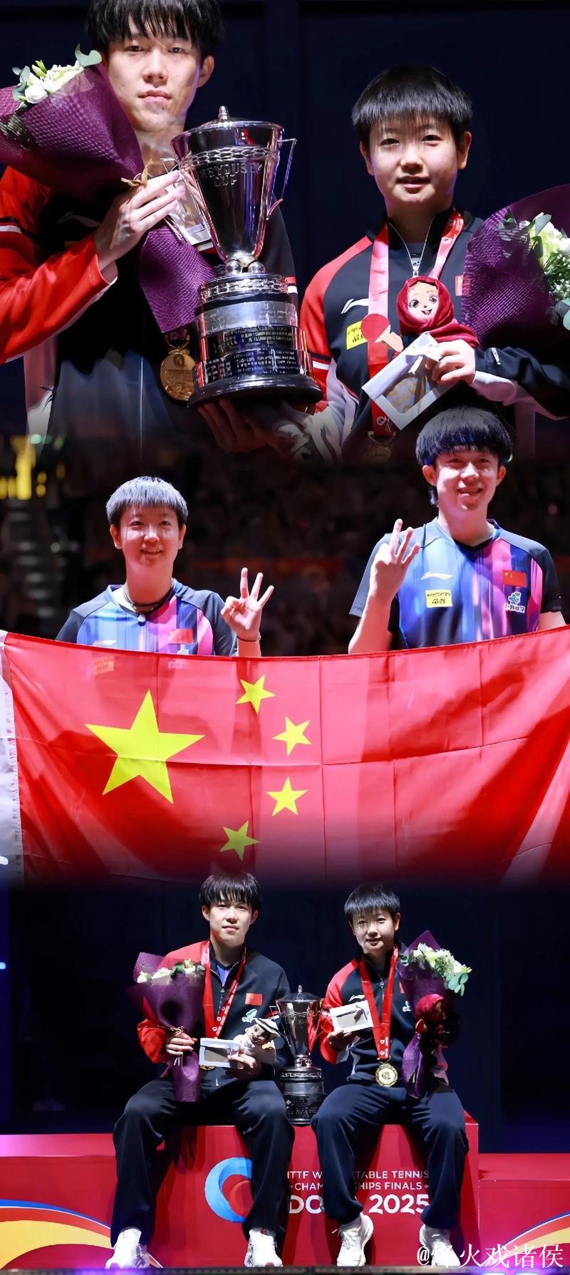 晚上还有赛事，王楚钦与孙颖莎在比赛暂停时讨论战术。